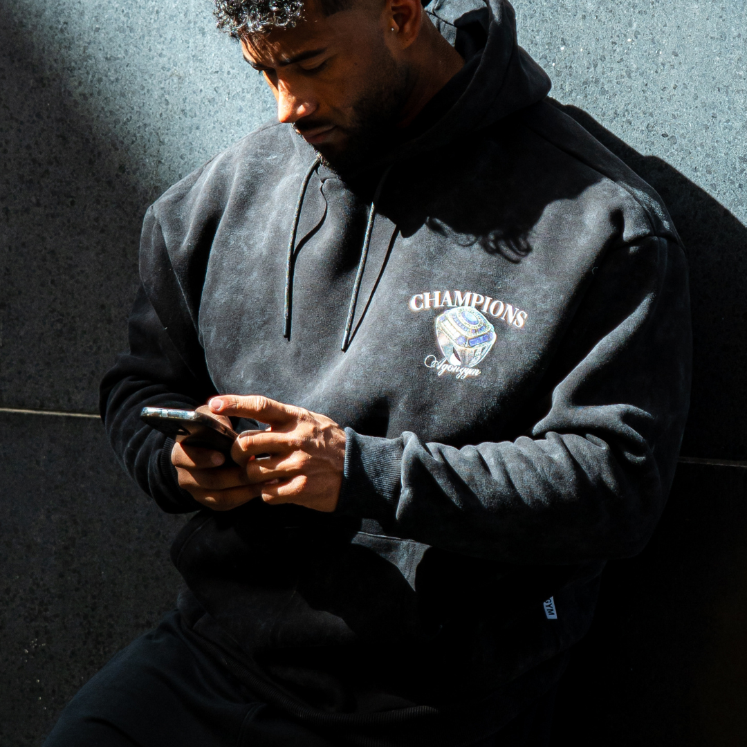 CHAMPION HOODIE - BLACK WASHED
